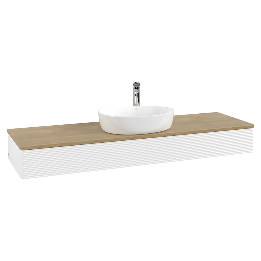 Élément inférieur  Antao
160 x 19 x 50 cm
2&nbsp;éléments de tiroir, 1&nbsp;tiroir chacune
avec siphon gain de place
avec matériel de fixation
pour 1 lavabo à poser 101037/101039/234171
recouvrement Honey Oak, 1 trou pour robinet