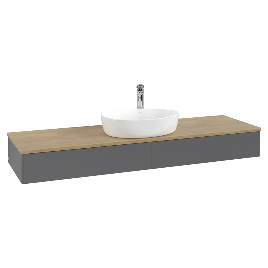 Élément inférieur  Antao
160 x 19 x 50 cm
2&nbsp;éléments de tiroir, 1&nbsp;tiroir chacune
avec siphon gain de place
avec matériel de fixation
pour 1 lavabo à poser 101037/101039/234171
recouvrement Honey Oak, 1 trou pour robinet