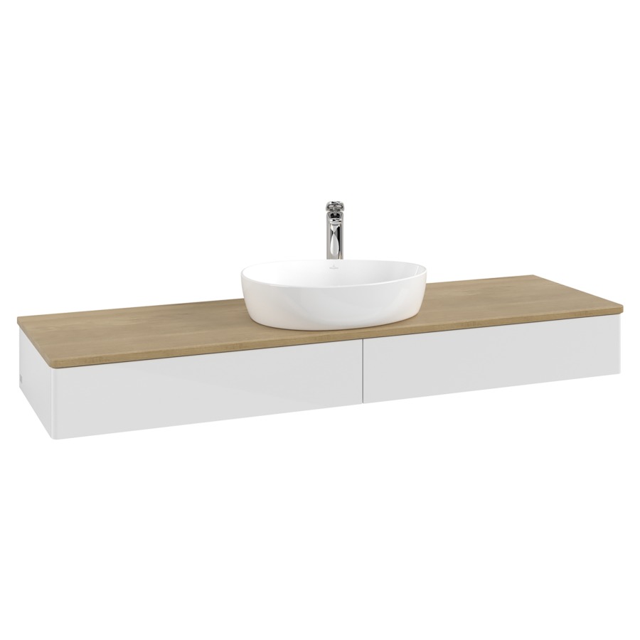 Élément inférieur  Antao
160 x 19 x 50 cm
2&nbsp;éléments de tiroir, 1&nbsp;tiroir chacune
avec siphon gain de place
avec matériel de fixation
pour 1 lavabo à poser 101037/101039/234171
recouvrement Honey Oak, 1 trou pour robinet