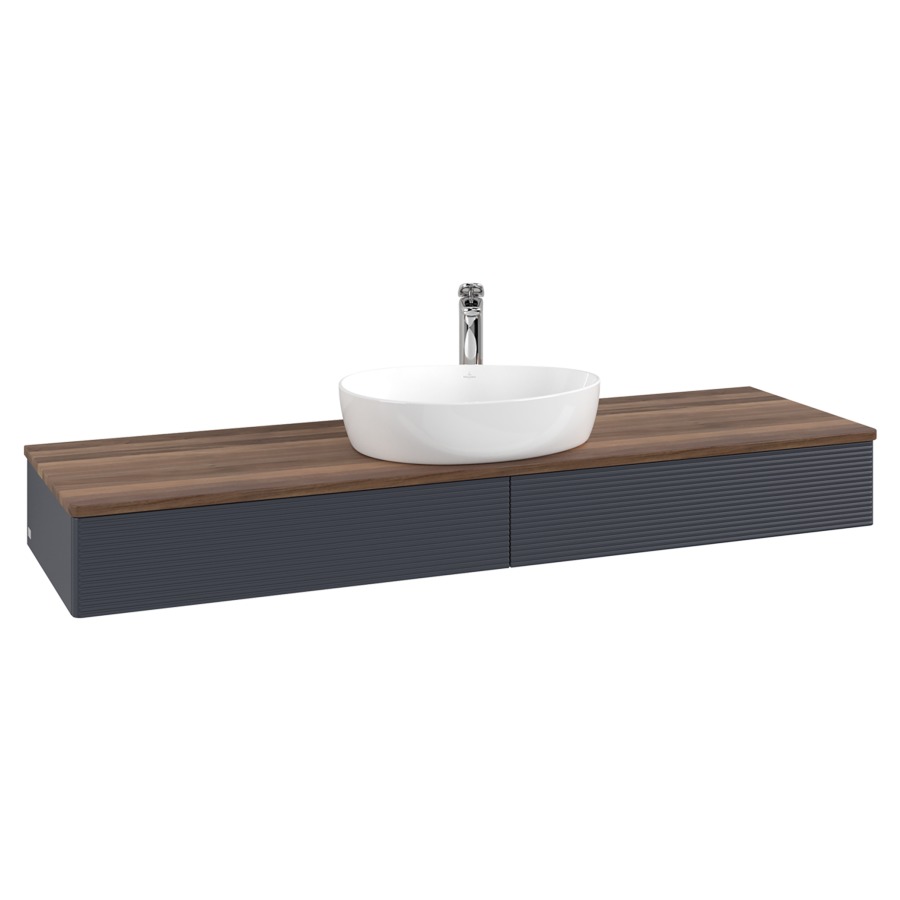 Élément inférieur  Antao
160 x 19 x 50 cm
2&nbsp;éléments de tiroir, 1&nbsp;tiroir chacune
avec siphon gain de place
avec matériel de fixation
pour 1 lavabo à poser 101037/101039/234171
recouvrement Warm Walnut, 1 trou pour robinet