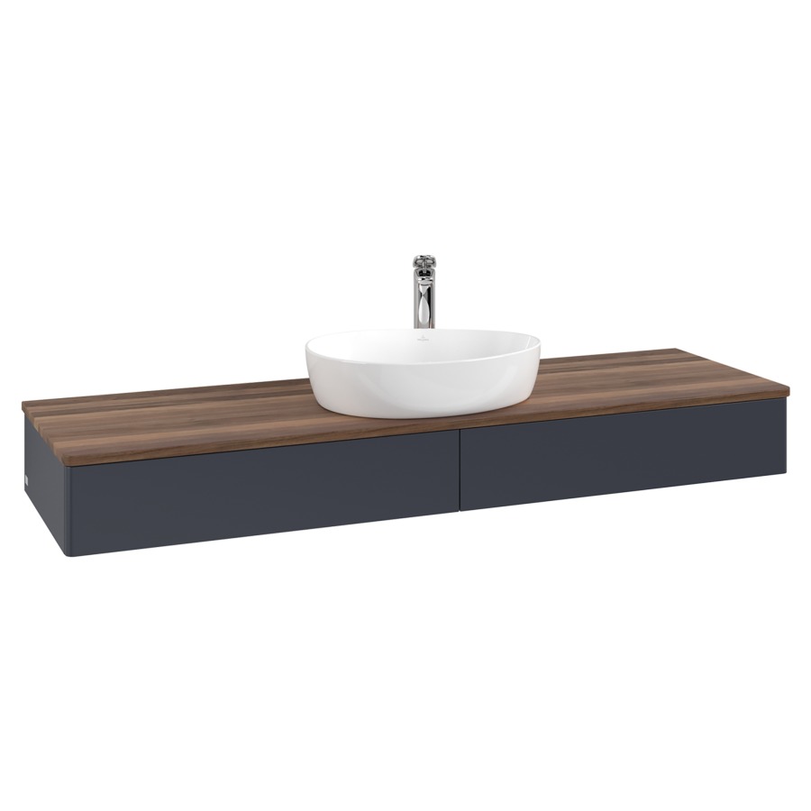 Élément inférieur  Antao
160 x 19 x 50 cm
2&nbsp;éléments de tiroir, 1&nbsp;tiroir chacune
avec siphon gain de place
avec matériel de fixation
pour 1 lavabo à poser 101037/101039/234171
recouvrement Warm Walnut, 1 trou pour robinet