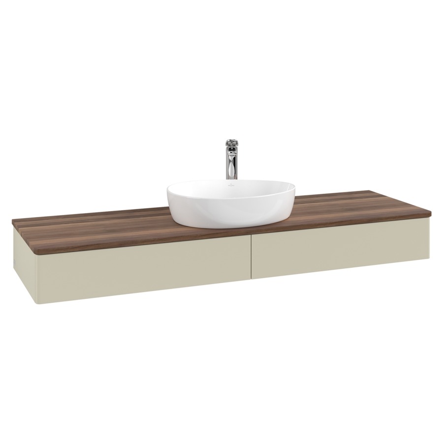 Élément inférieur  Antao
160 x 19 x 50 cm
2&nbsp;éléments de tiroir, 1&nbsp;tiroir chacune
avec siphon gain de place
avec matériel de fixation
pour 1 lavabo à poser 101037/101039/234171
recouvrement Warm Walnut, 1 trou pour robinet