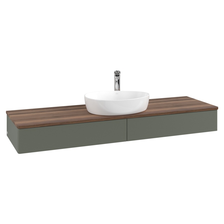 Élément inférieur  Antao
160 x 19 x 50 cm
2&nbsp;éléments de tiroir, 1&nbsp;tiroir chacune
avec siphon gain de place
avec matériel de fixation
pour 1 lavabo à poser 101037/101039/234171
recouvrement Warm Walnut, 1 trou pour robinet