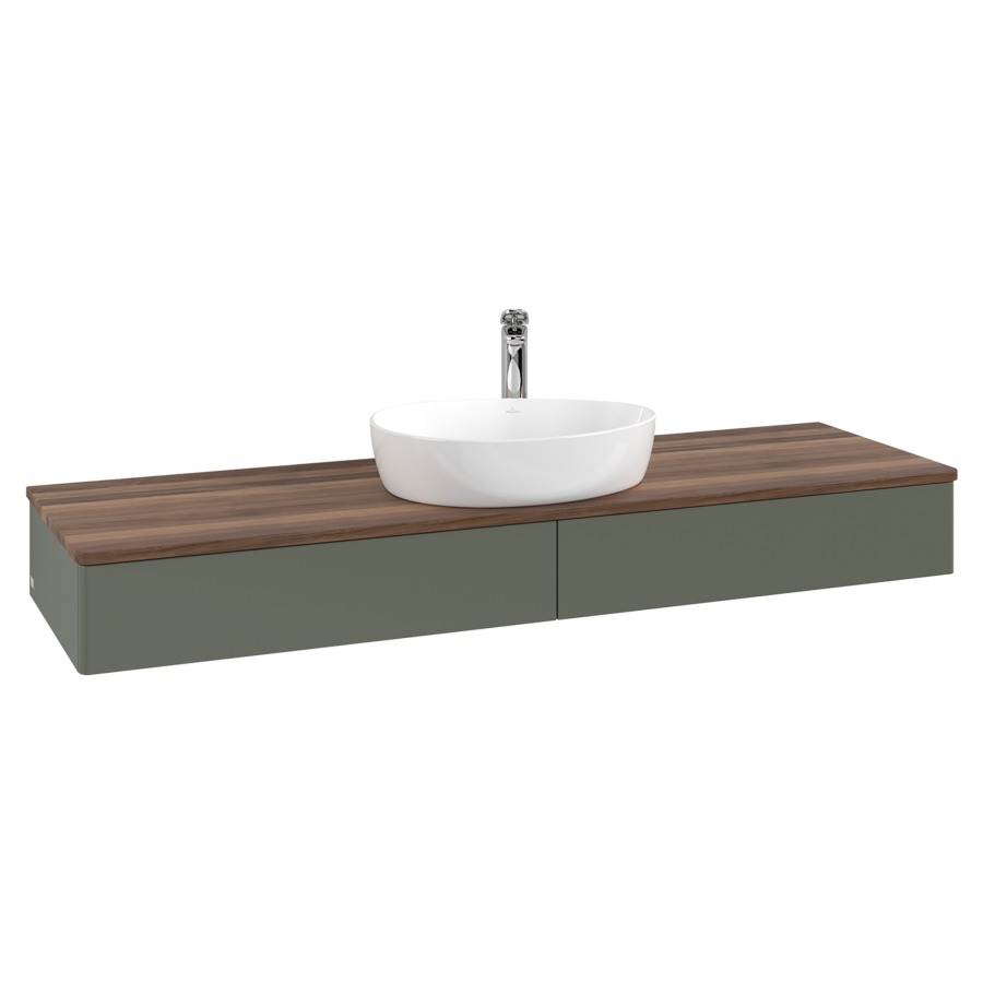 Élément inférieur  Antao
160 x 19 x 50 cm
2&nbsp;éléments de tiroir, 1&nbsp;tiroir chacune
avec siphon gain de place
avec matériel de fixation
pour 1 lavabo à poser 101037/101039/234171
recouvrement Warm Walnut, 1 trou pour robinet
