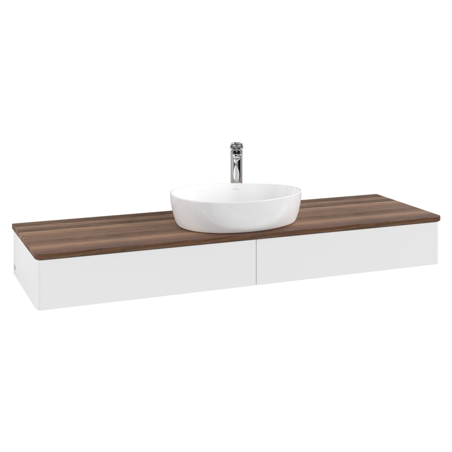 Élément inférieur  Antao
160 x 19 x 50 cm
2&nbsp;éléments de tiroir, 1&nbsp;tiroir chacune
avec siphon gain de place
avec matériel de fixation
pour 1 lavabo à poser 101037/101039/234171
recouvrement Warm Walnut, 1 trou pour robinet
