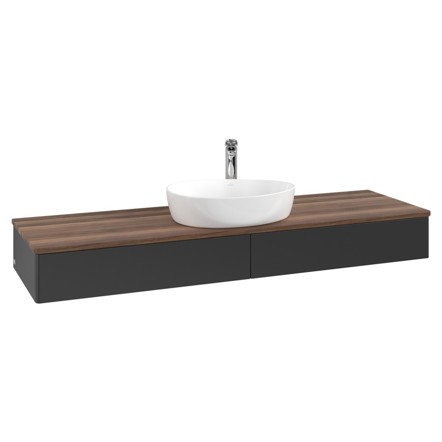 Élément inférieur  Antao
160 x 19 x 50 cm
2&nbsp;éléments de tiroir, 1&nbsp;tiroir chacune
avec siphon gain de place
avec matériel de fixation
pour 1 lavabo à poser 101037/101039/234171
recouvrement Warm Walnut, 1 trou pour robinet