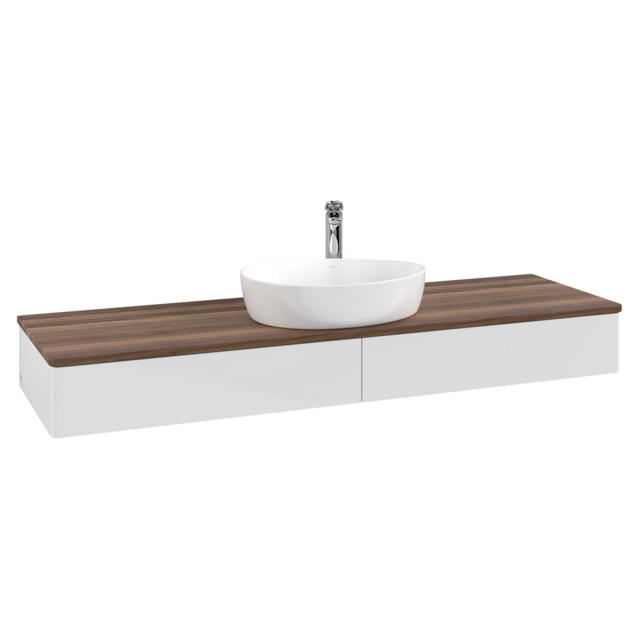 Élément inférieur  Antao
160 x 19 x 50 cm
2&nbsp;éléments de tiroir, 1&nbsp;tiroir chacune
avec siphon gain de place
avec matériel de fixation
pour 1 lavabo à poser 101037/101039/234171
recouvrement Warm Walnut, 1 trou pour robinet