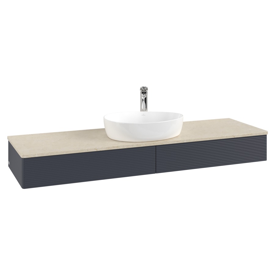 Élément inférieur  Antao
160 x 19 x 50 cm
2&nbsp;éléments de tiroir, 1&nbsp;tiroir chacune
avec siphon gain de place
avec matériel de fixation
pour 1 lavabo à poser 101037/101039/234171
recouvrement Botticino, 1 trou pour robinet