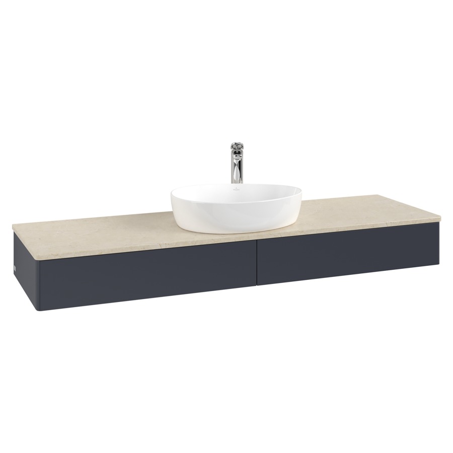Élément inférieur  Antao
160 x 19 x 50 cm
2&nbsp;éléments de tiroir, 1&nbsp;tiroir chacune
avec siphon gain de place
avec matériel de fixation
pour 1 lavabo à poser 101037/101039/234171
recouvrement Botticino, 1 trou pour robinet