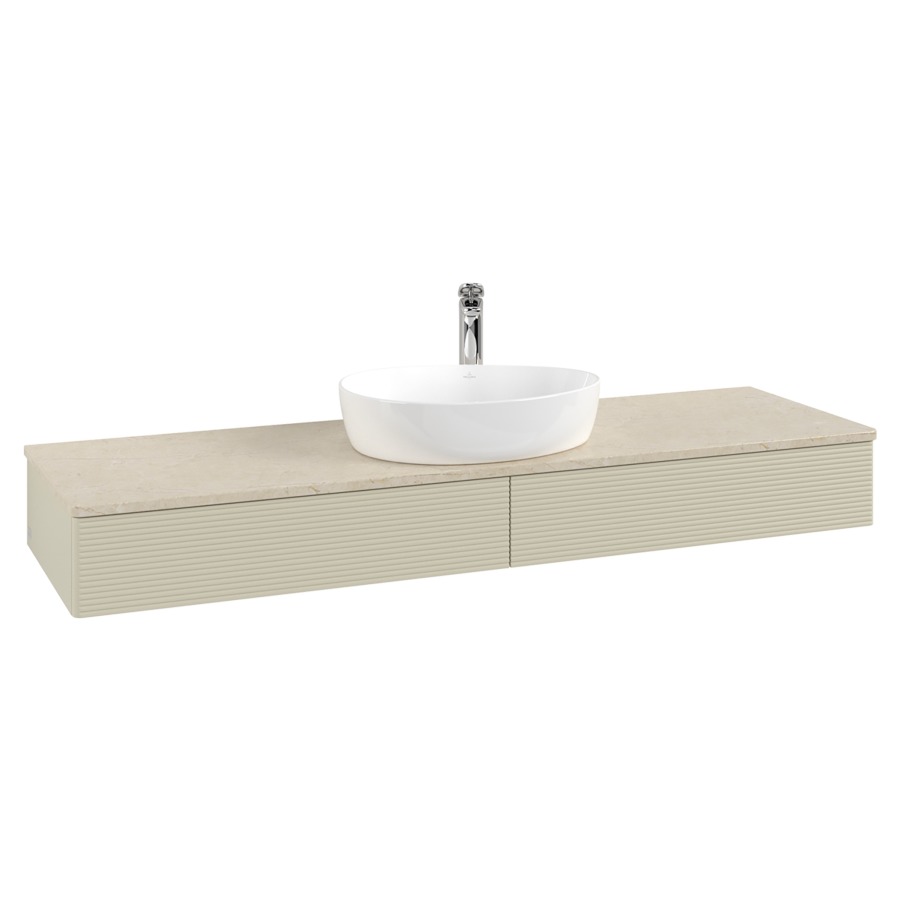 Élément inférieur  Antao
160 x 19 x 50 cm
2&nbsp;éléments de tiroir, 1&nbsp;tiroir chacune
avec siphon gain de place
avec matériel de fixation
pour 1 lavabo à poser 101037/101039/234171
recouvrement Botticino, 1 trou pour robinet