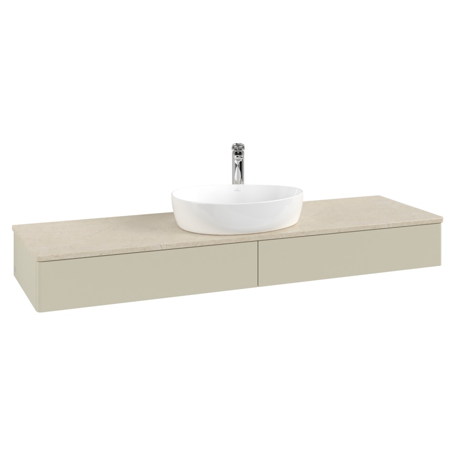 Élément inférieur  Antao
160 x 19 x 50 cm
2&nbsp;éléments de tiroir, 1&nbsp;tiroir chacune
avec siphon gain de place
avec matériel de fixation
pour 1 lavabo à poser 101037/101039/234171
recouvrement Botticino, 1 trou pour robinet
