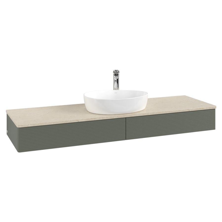 Élément inférieur  Antao
160 x 19 x 50 cm
2&nbsp;éléments de tiroir, 1&nbsp;tiroir chacune
avec siphon gain de place
avec matériel de fixation
pour 1 lavabo à poser 101037/101039/234171
recouvrement Botticino, 1 trou pour robinet