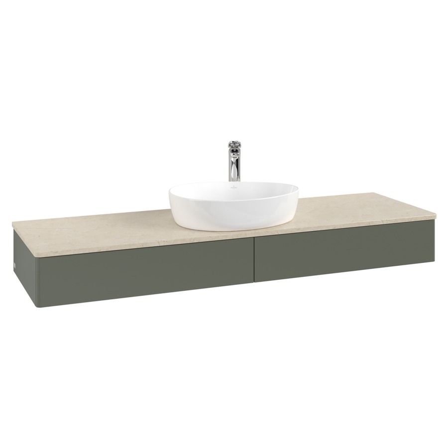 Élément inférieur  Antao
160 x 19 x 50 cm
2&nbsp;éléments de tiroir, 1&nbsp;tiroir chacune
avec siphon gain de place
avec matériel de fixation
pour 1 lavabo à poser 101037/101039/234171
recouvrement Botticino, 1 trou pour robinet