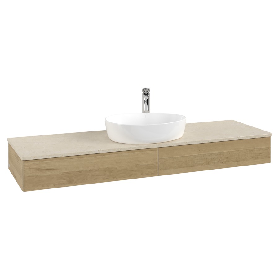 Élément inférieur  Antao
160 x 19 x 50 cm
2&nbsp;éléments de tiroir, 1&nbsp;tiroir chacune
avec siphon gain de place
avec matériel de fixation
pour 1 lavabo à poser 101037/101039/234171
recouvrement Botticino, 1 trou pour robinet