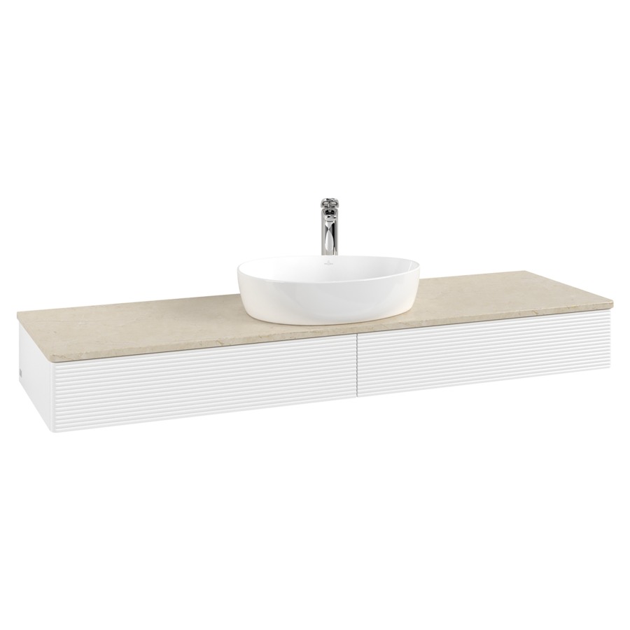 Élément inférieur  Antao
160 x 19 x 50 cm
2&nbsp;éléments de tiroir, 1&nbsp;tiroir chacune
avec siphon gain de place
avec matériel de fixation
pour 1 lavabo à poser 101037/101039/234171
recouvrement Botticino, 1 trou pour robinet