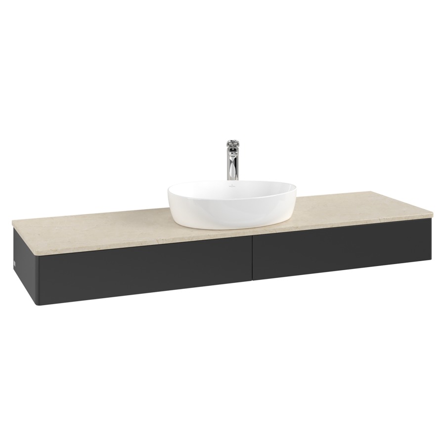 Élément inférieur  Antao
160 x 19 x 50 cm
2&nbsp;éléments de tiroir, 1&nbsp;tiroir chacune
avec siphon gain de place
avec matériel de fixation
pour 1 lavabo à poser 101037/101039/234171
recouvrement Botticino, 1 trou pour robinet