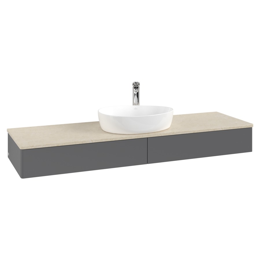 Élément inférieur  Antao
160 x 19 x 50 cm
2&nbsp;éléments de tiroir, 1&nbsp;tiroir chacune
avec siphon gain de place
avec matériel de fixation
pour 1 lavabo à poser 101037/101039/234171
recouvrement Botticino, 1 trou pour robinet