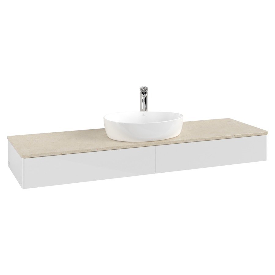 Élément inférieur  Antao
160 x 19 x 50 cm
2&nbsp;éléments de tiroir, 1&nbsp;tiroir chacune
avec siphon gain de place
avec matériel de fixation
pour 1 lavabo à poser 101037/101039/234171
recouvrement Botticino, 1 trou pour robinet