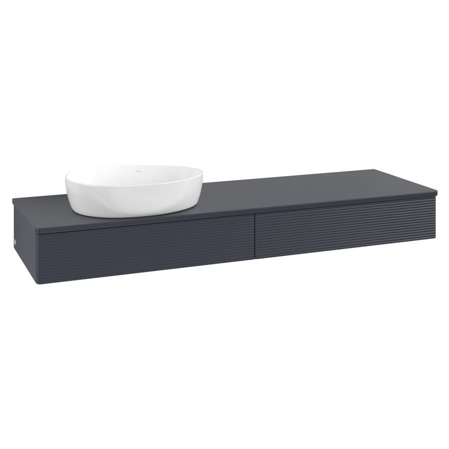 Élément inférieur  Antao
160 x 19 x 50 cm
2&nbsp;éléments de tiroir, 1&nbsp;tiroir chacune
lavabo à gauche
avec siphon gain de place
avec matériel de fixation
pour 1 lavabo à poser 234171/234172/234173
recouvrement sans trou pour robinet
