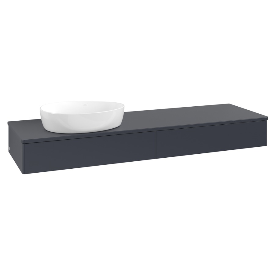 Élément inférieur  Antao
160 x 19 x 50 cm
2&nbsp;éléments de tiroir, 1&nbsp;tiroir chacune
lavabo à gauche
avec siphon gain de place
avec matériel de fixation
pour 1 lavabo à poser 234171/234172/234173
recouvrement sans trou pour robinet