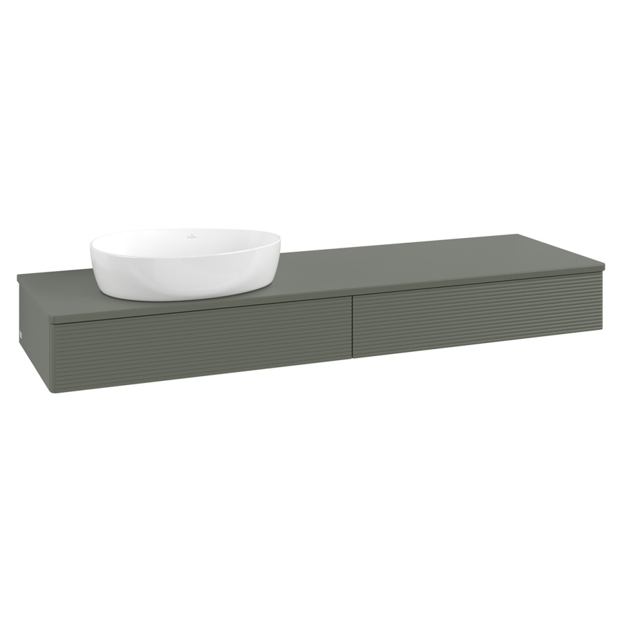 Élément inférieur  Antao
160 x 19 x 50 cm
2&nbsp;éléments de tiroir, 1&nbsp;tiroir chacune
lavabo à gauche
avec siphon gain de place
avec matériel de fixation
pour 1 lavabo à poser 234171/234172/234173
recouvrement sans trou pour robinet