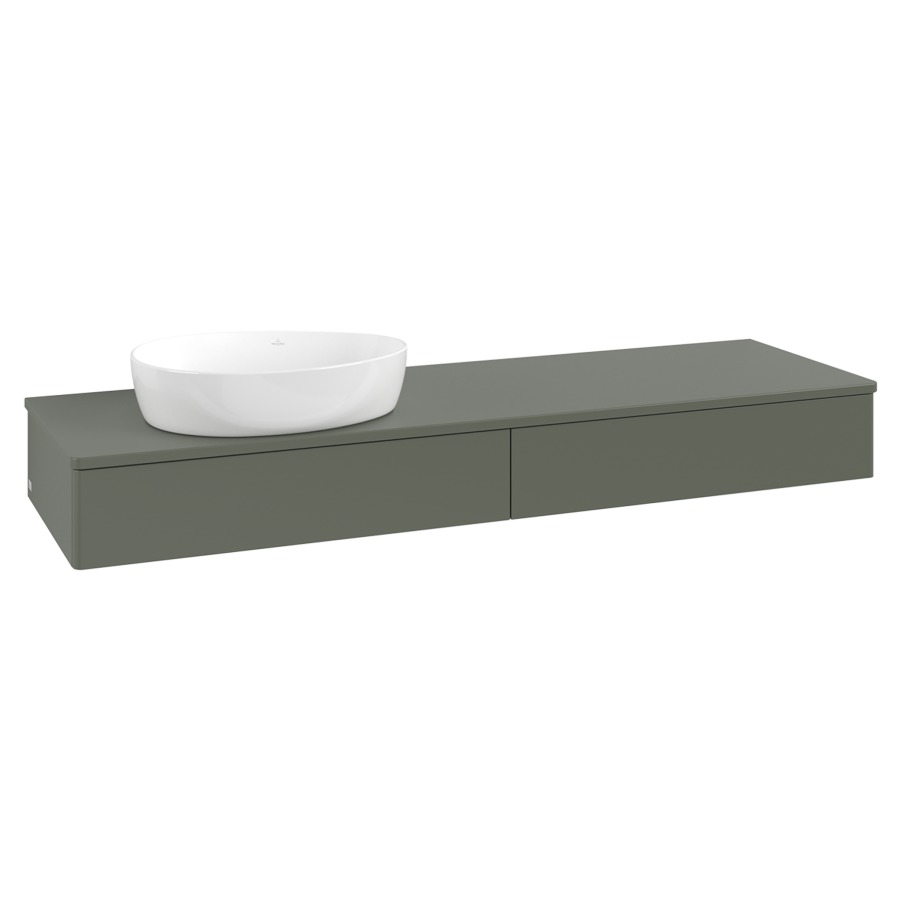 Élément inférieur  Antao
160 x 19 x 50 cm
2&nbsp;éléments de tiroir, 1&nbsp;tiroir chacune
lavabo à gauche
avec siphon gain de place
avec matériel de fixation
pour 1 lavabo à poser 234171/234172/234173
recouvrement sans trou pour robinet