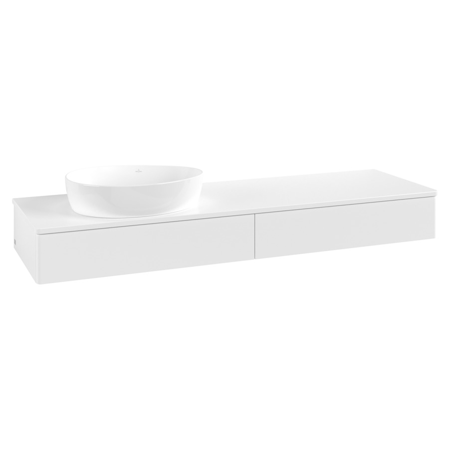 Élément inférieur  Antao
160 x 19 x 50 cm
2&nbsp;éléments de tiroir, 1&nbsp;tiroir chacune
lavabo à gauche
avec siphon gain de place
avec matériel de fixation
pour 1 lavabo à poser 234171/234172/234173
recouvrement sans trou pour robinet