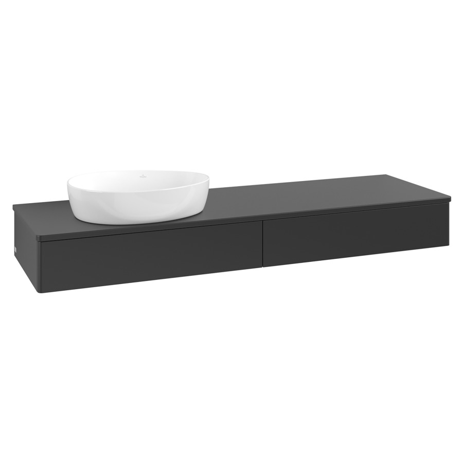 Élément inférieur  Antao
160 x 19 x 50 cm
2&nbsp;éléments de tiroir, 1&nbsp;tiroir chacune
lavabo à gauche
avec siphon gain de place
avec matériel de fixation
pour 1 lavabo à poser 234171/234172/234173
recouvrement sans trou pour robinet