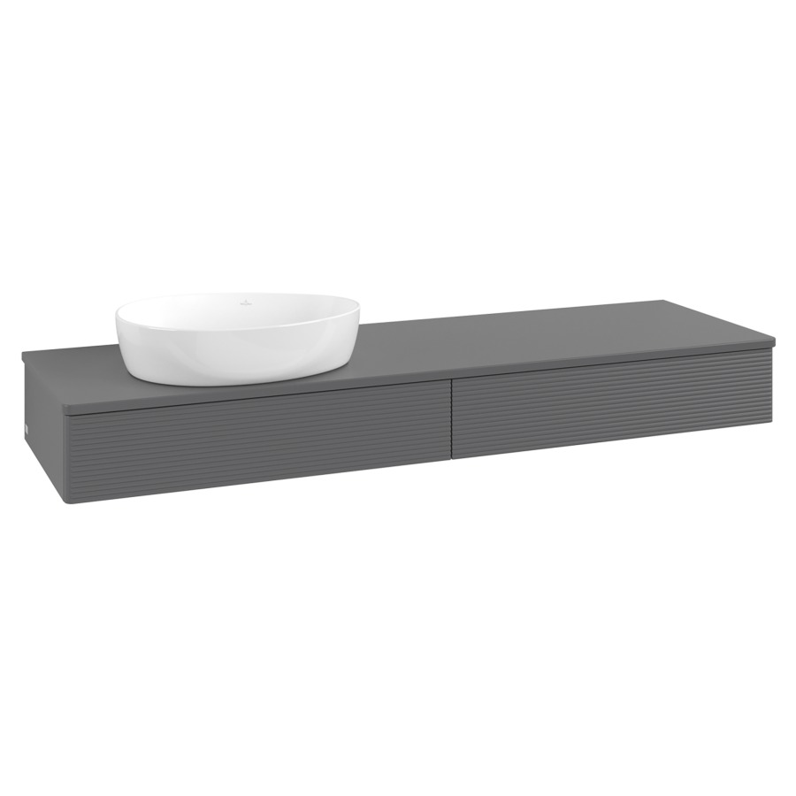 Élément inférieur  Antao
160 x 19 x 50 cm
2&nbsp;éléments de tiroir, 1&nbsp;tiroir chacune
lavabo à gauche
avec siphon gain de place
avec matériel de fixation
pour 1 lavabo à poser 234171/234172/234173
recouvrement sans trou pour robinet