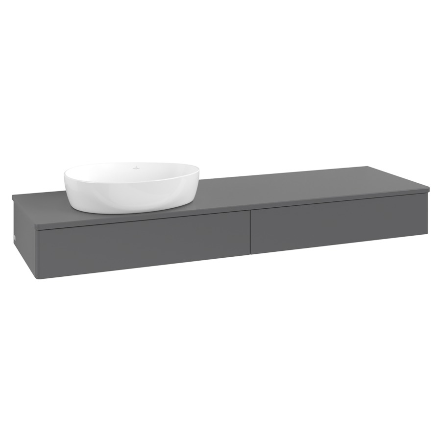 Élément inférieur  Antao
160 x 19 x 50 cm
2&nbsp;éléments de tiroir, 1&nbsp;tiroir chacune
lavabo à gauche
avec siphon gain de place
avec matériel de fixation
pour 1 lavabo à poser 234171/234172/234173
recouvrement sans trou pour robinet