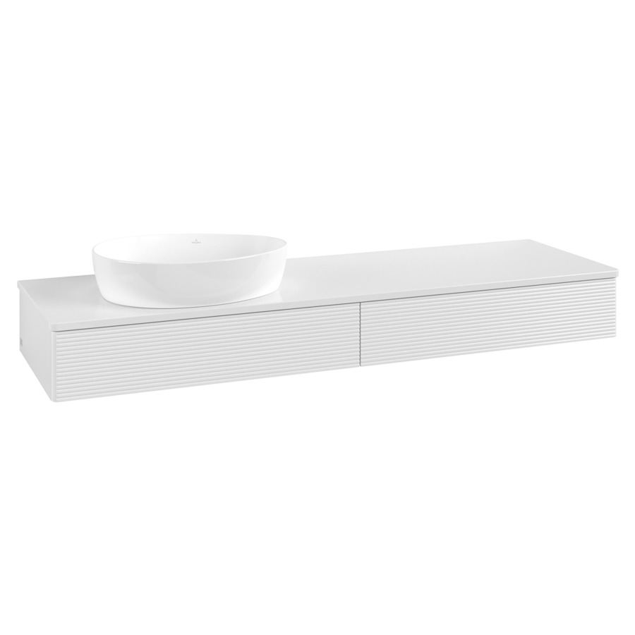 Élément inférieur  Antao
160 x 19 x 50 cm
2&nbsp;éléments de tiroir, 1&nbsp;tiroir chacune
lavabo à gauche
avec siphon gain de place
avec matériel de fixation
pour 1 lavabo à poser 234171/234172/234173
recouvrement sans trou pour robinet