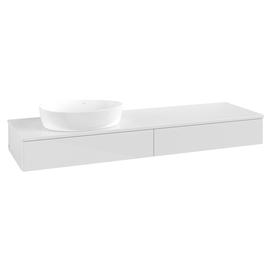 Élément inférieur  Antao
160 x 19 x 50 cm
2&nbsp;éléments de tiroir, 1&nbsp;tiroir chacune
lavabo à gauche
avec siphon gain de place
avec matériel de fixation
pour 1 lavabo à poser 234171/234172/234173
recouvrement sans trou pour robinet