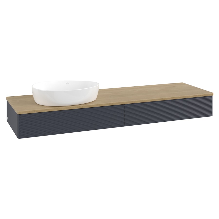Élément inférieur  Antao
160 x 19 x 50 cm
2&nbsp;éléments de tiroir, 1&nbsp;tiroir chacune
lavabo à gauche
avec siphon gain de place
avec matériel de fixation
pour 1 lavabo à poser 234171/234172/234173
recouvrement Honey Oak
sans trou pour robinet
