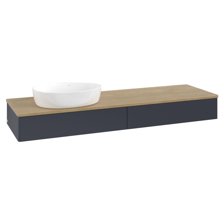 Élément inférieur  Antao
160 x 19 x 50 cm
2&nbsp;éléments de tiroir, 1&nbsp;tiroir chacune
lavabo à gauche
avec siphon gain de place
avec matériel de fixation
pour 1 lavabo à poser 234171/234172/234173
recouvrement Honey Oak
sans trou pour robinet