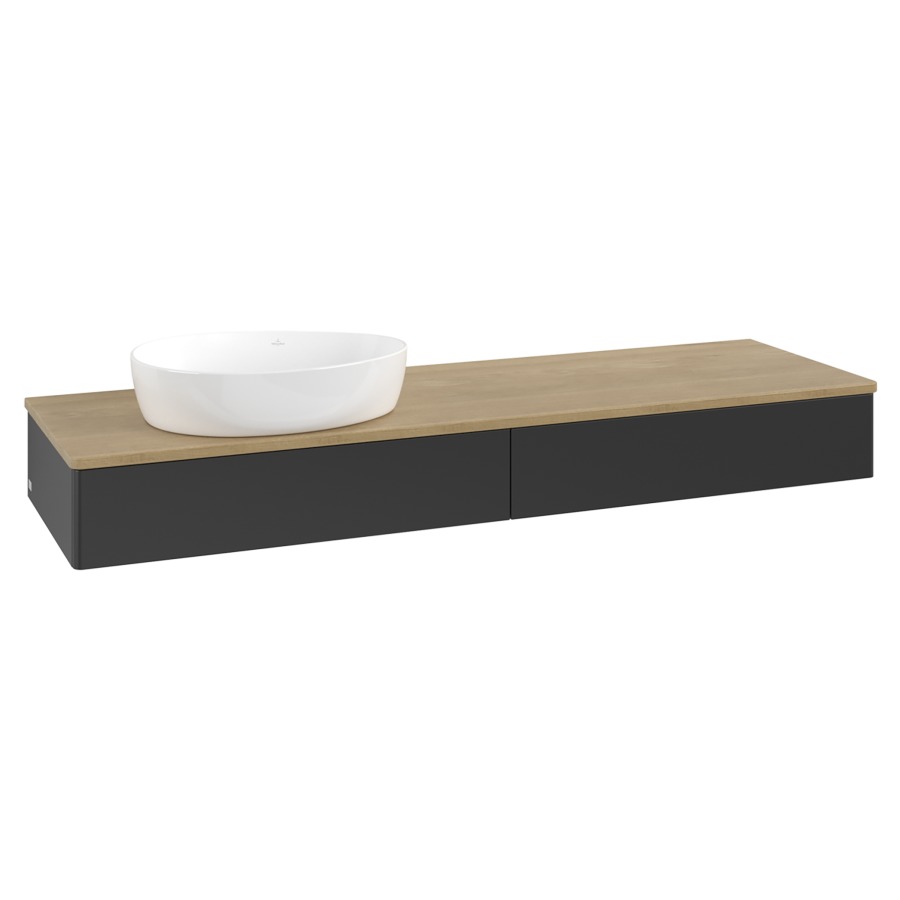 Élément inférieur  Antao
160 x 19 x 50 cm
2&nbsp;éléments de tiroir, 1&nbsp;tiroir chacune
lavabo à gauche
avec siphon gain de place
avec matériel de fixation
pour 1 lavabo à poser 234171/234172/234173
recouvrement Honey Oak
sans trou pour robinet