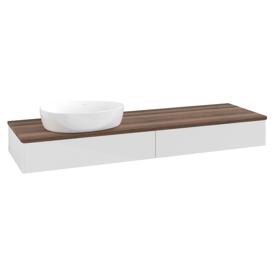 Élément inférieur  Antao
160 x 19 x 50 cm
2&nbsp;éléments de tiroir, 1&nbsp;tiroir chacune
lavabo à gauche
avec siphon gain de place
avec matériel de fixation
pour 1 lavabo à poser 234171/234172/234173
recouvrement Warm Walnut
sans trou pour robinet
