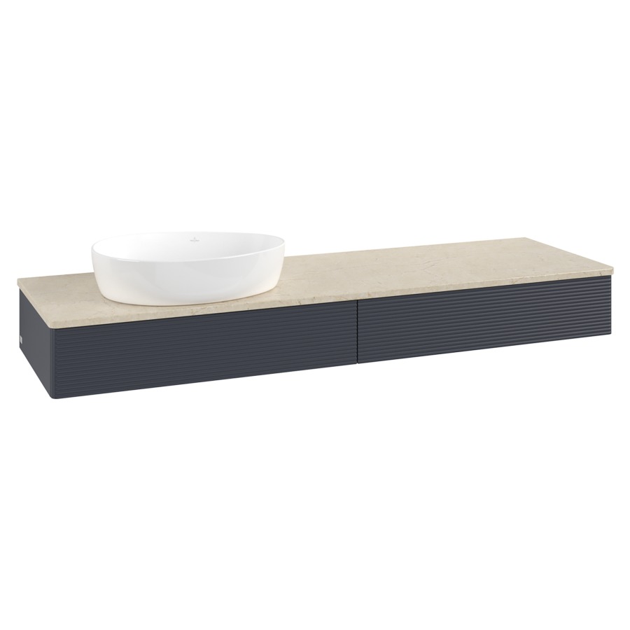Élément inférieur  Antao
160 x 19 x 50 cm
2&nbsp;éléments de tiroir, 1&nbsp;tiroir chacune
lavabo à gauche
avec siphon gain de place
avec matériel de fixation
pour 1 lavabo à poser 234171/234172/234173
recouvrement Botticino
sans trou pour robinet