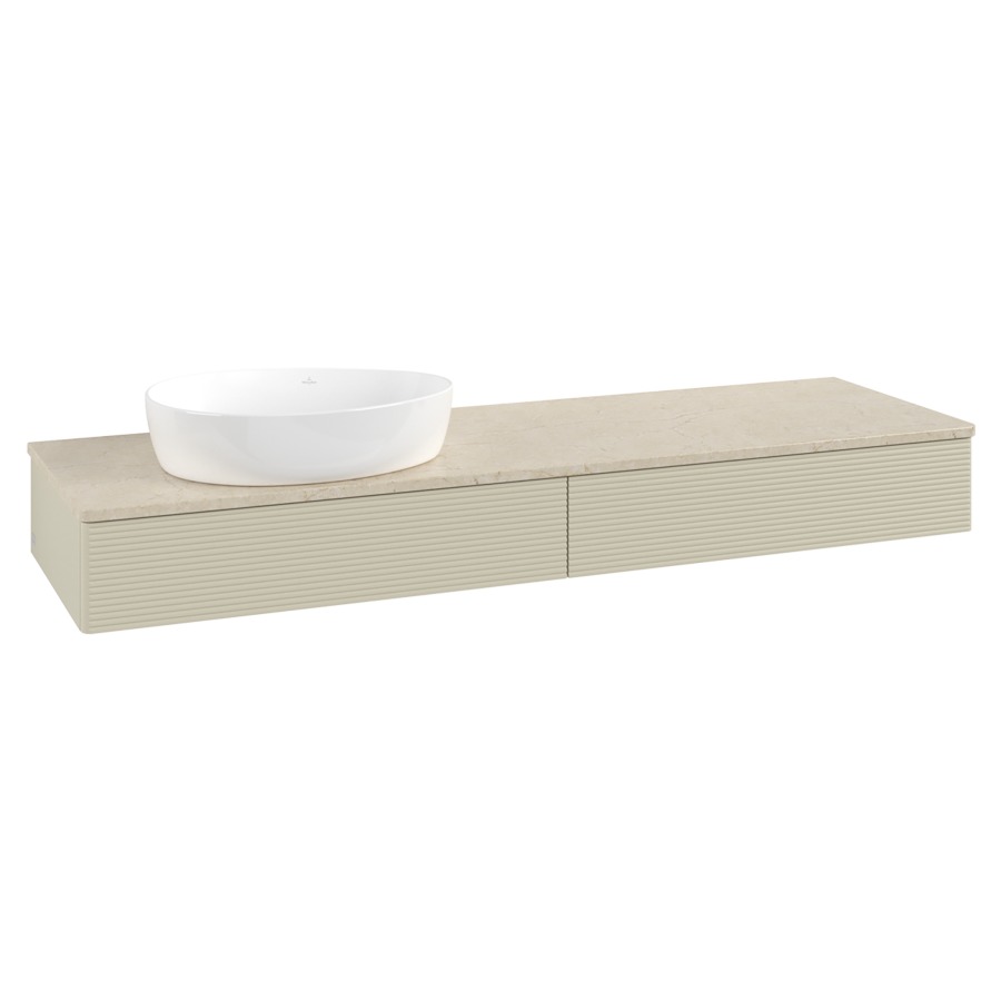 Élément inférieur  Antao
160 x 19 x 50 cm
2&nbsp;éléments de tiroir, 1&nbsp;tiroir chacune
lavabo à gauche
avec siphon gain de place
avec matériel de fixation
pour 1 lavabo à poser 234171/234172/234173
recouvrement Botticino
sans trou pour robinet