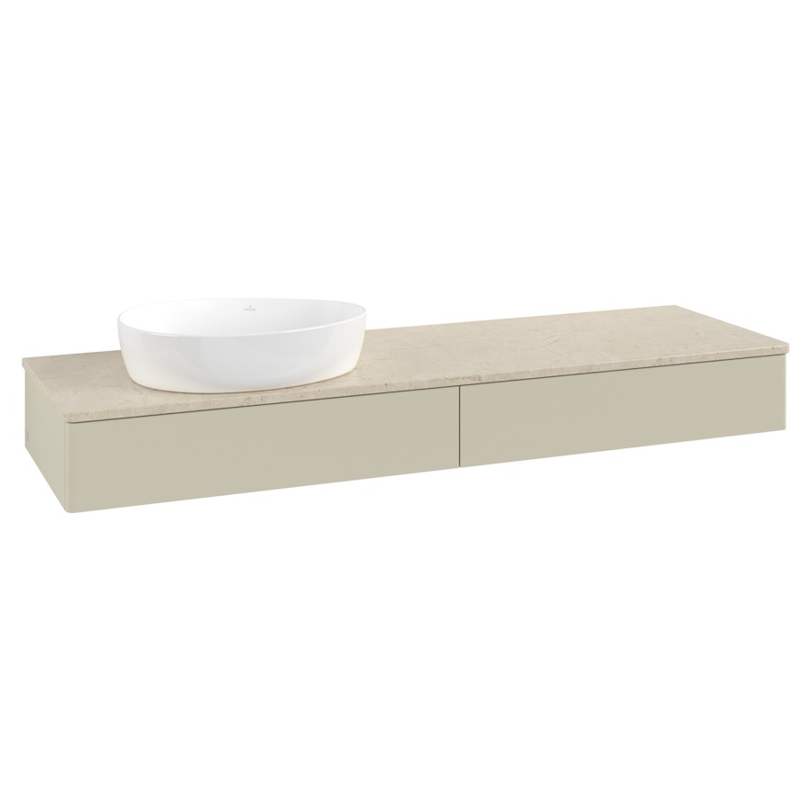 Élément inférieur  Antao
160 x 19 x 50 cm
2&nbsp;éléments de tiroir, 1&nbsp;tiroir chacune
lavabo à gauche
avec siphon gain de place
avec matériel de fixation
pour 1 lavabo à poser 234171/234172/234173
recouvrement Botticino
sans trou pour robinet