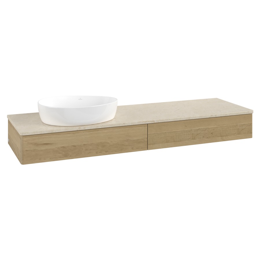 Élément inférieur  Antao
160 x 19 x 50 cm
2&nbsp;éléments de tiroir, 1&nbsp;tiroir chacune
lavabo à gauche
avec siphon gain de place
avec matériel de fixation
pour 1 lavabo à poser 234171/234172/234173
recouvrement Botticino
sans trou pour robinet