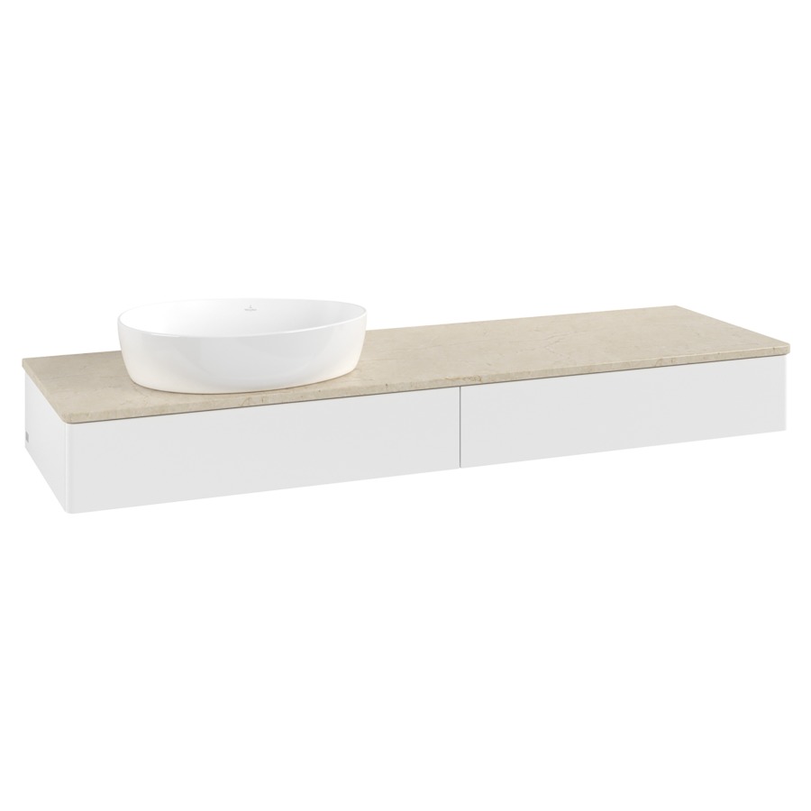 Élément inférieur  Antao
160 x 19 x 50 cm
2&nbsp;éléments de tiroir, 1&nbsp;tiroir chacune
lavabo à gauche
avec siphon gain de place
avec matériel de fixation
pour 1 lavabo à poser 234171/234172/234173
recouvrement Botticino
sans trou pour robinet