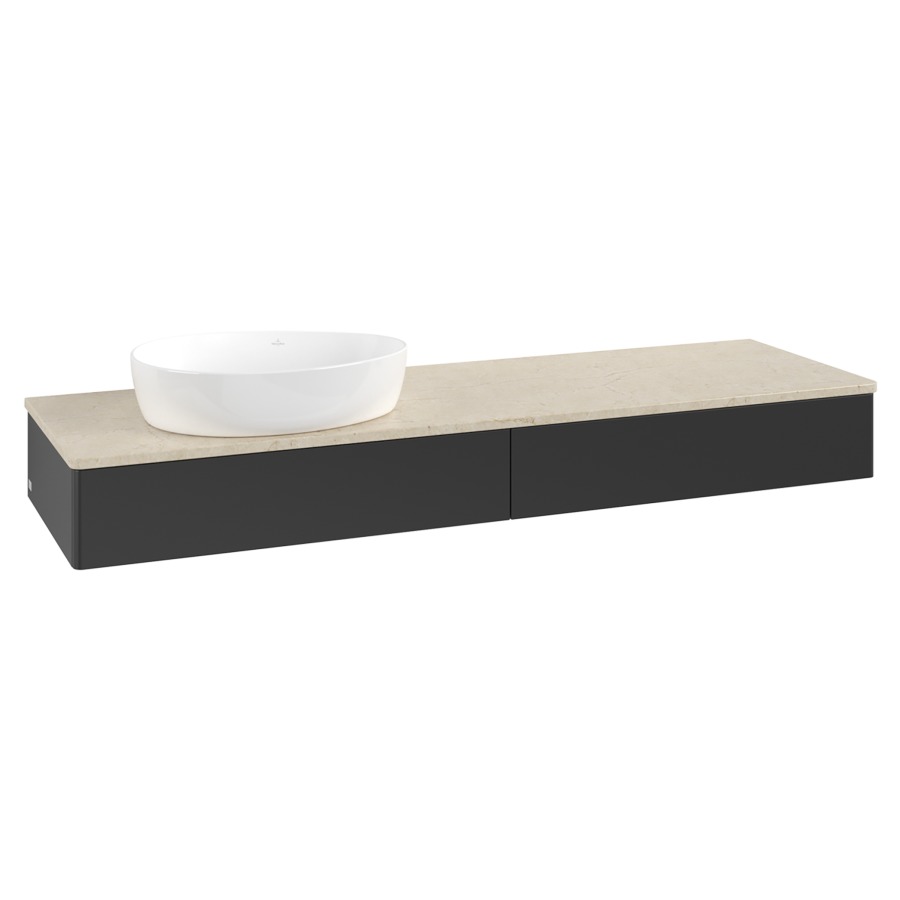 Élément inférieur  Antao
160 x 19 x 50 cm
2&nbsp;éléments de tiroir, 1&nbsp;tiroir chacune
lavabo à gauche
avec siphon gain de place
avec matériel de fixation
pour 1 lavabo à poser 234171/234172/234173
recouvrement Botticino
sans trou pour robinet