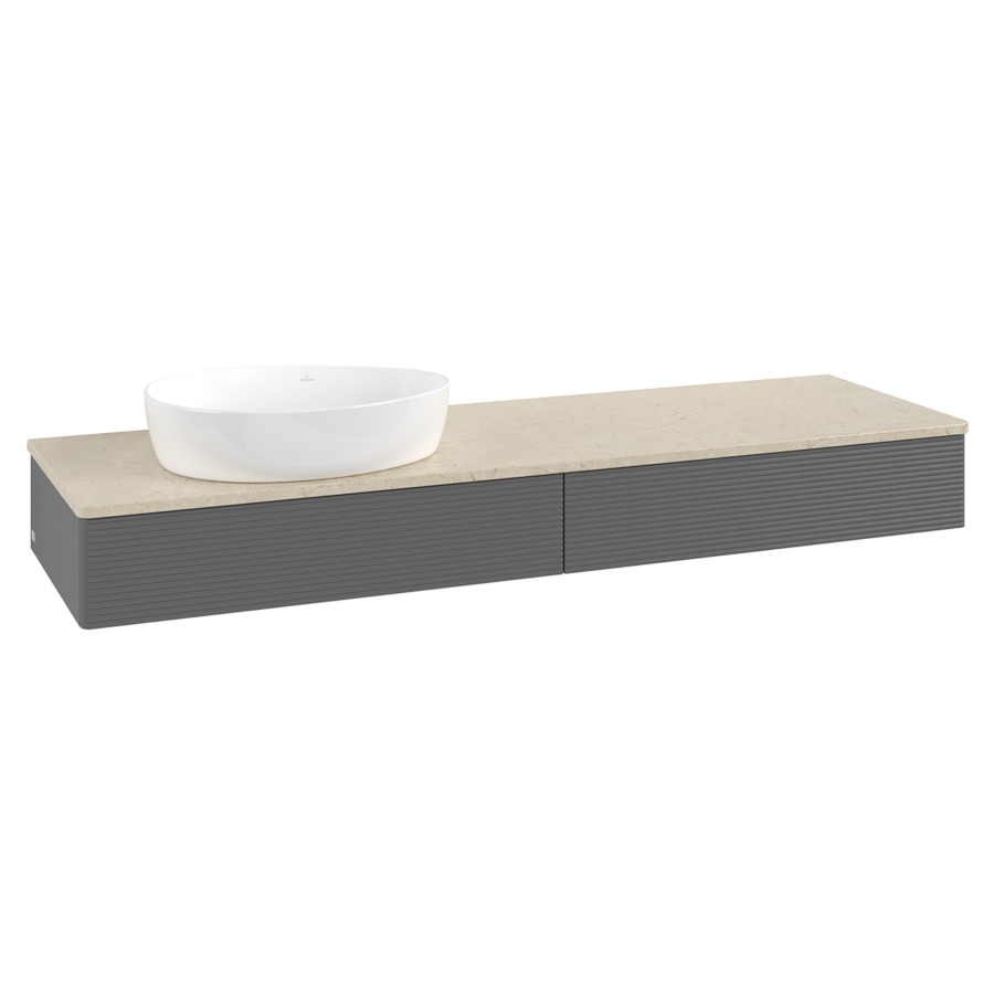 Élément inférieur  Antao
160 x 19 x 50 cm
2&nbsp;éléments de tiroir, 1&nbsp;tiroir chacune
lavabo à gauche
avec siphon gain de place
avec matériel de fixation
pour 1 lavabo à poser 234171/234172/234173
recouvrement Botticino
sans trou pour robinet