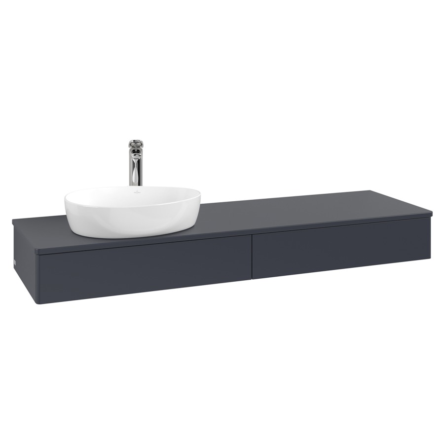 Élément inférieur  Antao
160 x 19 x 50 cm
2&nbsp;éléments de tiroir, 1&nbsp;tiroir chacune
lavabo à gauche
avec siphon gain de place
avec matériel de fixation
pour 1 lavabo à poser 101037/101039/234171
recouvrement avec trou pour robinet