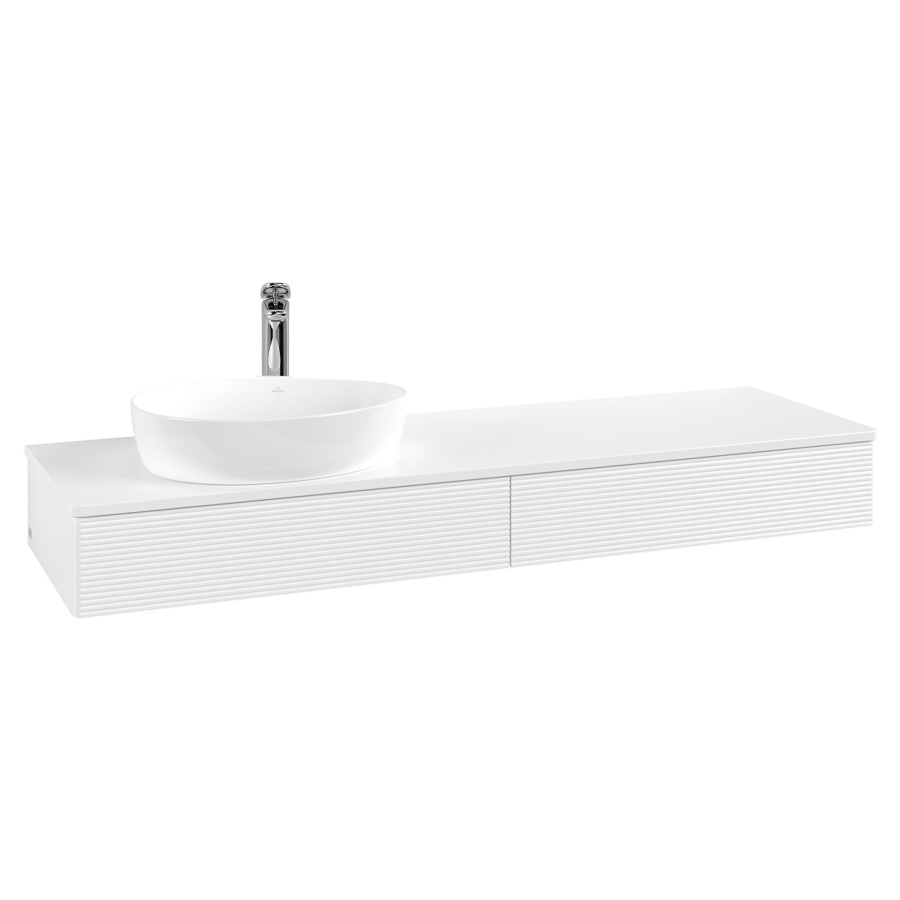 Élément inférieur  Antao
160 x 19 x 50 cm
2&nbsp;éléments de tiroir, 1&nbsp;tiroir chacune
lavabo à gauche
avec siphon gain de place
avec matériel de fixation
pour 1 lavabo à poser 101037/101039/234171
recouvrement avec trou pour robinet