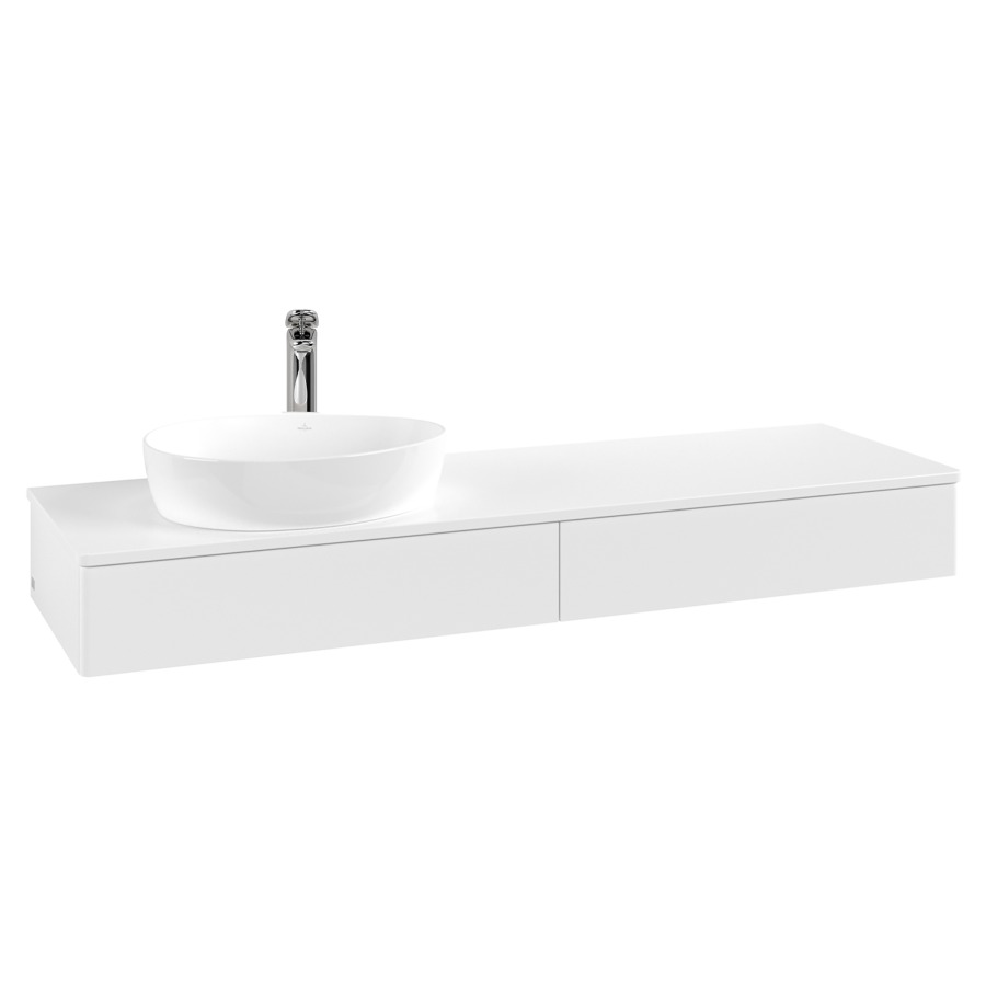 Élément inférieur  Antao
160 x 19 x 50 cm
2&nbsp;éléments de tiroir, 1&nbsp;tiroir chacune
lavabo à gauche
avec siphon gain de place
avec matériel de fixation
pour 1 lavabo à poser 101037/101039/234171
recouvrement avec trou pour robinet