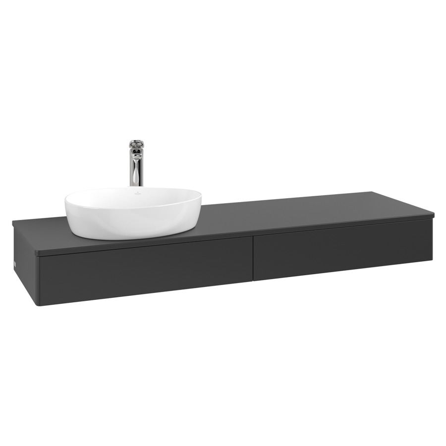 Élément inférieur  Antao
160 x 19 x 50 cm
2&nbsp;éléments de tiroir, 1&nbsp;tiroir chacune
lavabo à gauche
avec siphon gain de place
avec matériel de fixation
pour 1 lavabo à poser 101037/101039/234171
recouvrement avec trou pour robinet