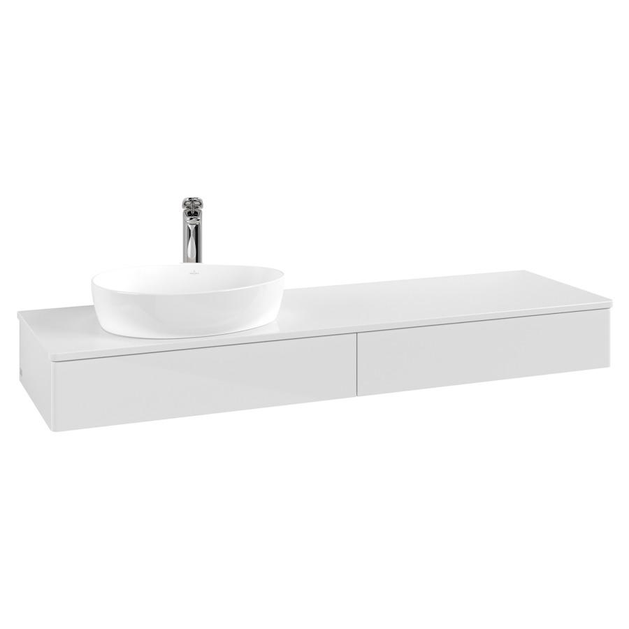 Élément inférieur  Antao
160 x 19 x 50 cm
2&nbsp;éléments de tiroir, 1&nbsp;tiroir chacune
lavabo à gauche
avec siphon gain de place
avec matériel de fixation
pour 1 lavabo à poser 101037/101039/234171
recouvrement avec trou pour robinet