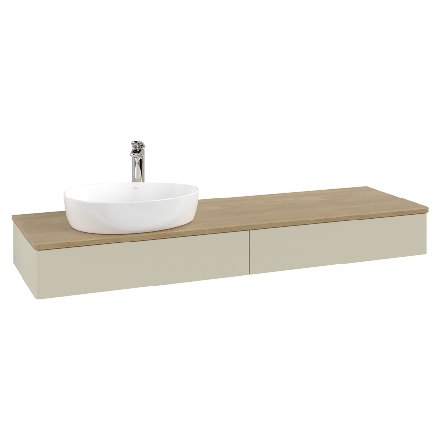 Élément inférieur  Antao
160 x 19 x 50 cm
2&nbsp;éléments de tiroir, 1&nbsp;tiroir chacune
lavabo à gauche
avec siphon gain de place
avec matériel de fixation
pour 1 lavabo à poser 101037/101039/234171
recouvrement Honey Oak, 1 trou pour robinet