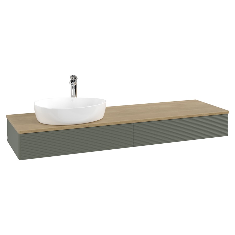 Élément inférieur  Antao
160 x 19 x 50 cm
2&nbsp;éléments de tiroir, 1&nbsp;tiroir chacune
lavabo à gauche
avec siphon gain de place
avec matériel de fixation
pour 1 lavabo à poser 101037/101039/234171
recouvrement Honey Oak, 1 trou pour robinet